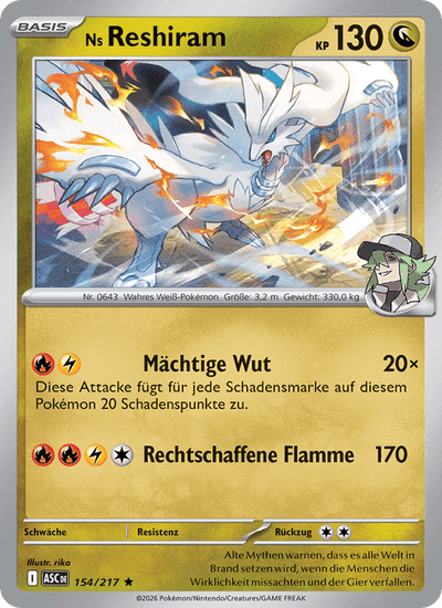 Ns Reshiram 154/217 Erhabene Helden Pokémon Karte
