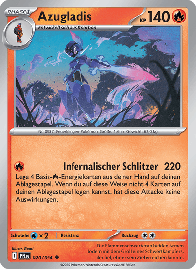 Azugladis 020/094 Fatale Flammen Pokémon Karte