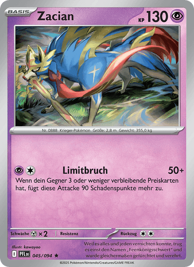 Zacian 045/094 Fatale Flammen Pokémon Karte
