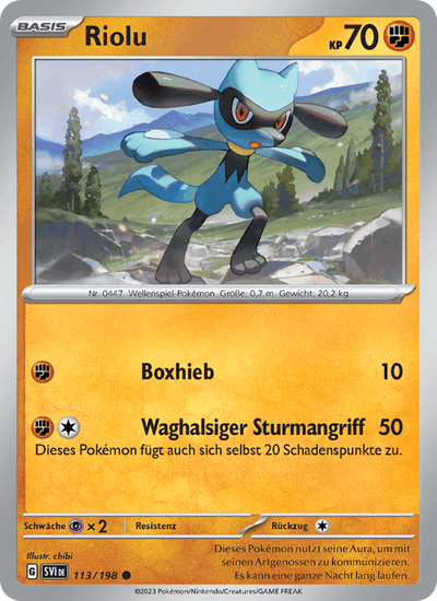 Riolu 113/198 Karmesin & Purpur Pokémon Karte