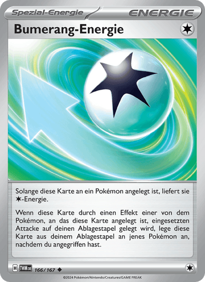Bumerang-Energie 166/167 Maskerade im Zwielicht Pokémon Karte