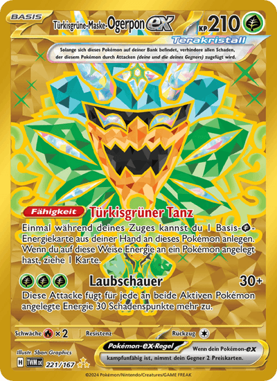 Türkisgrüne-Maske-Ogerpon-ex 221/167 Maskerade im Zwielicht Pokémon Karte