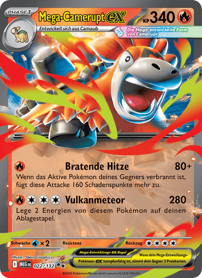 Mega-Camerupt-ex 022/132 Mega-Entwicklung Pokémon Karte