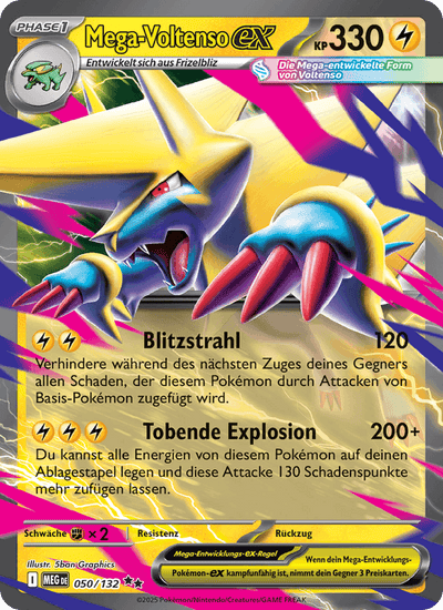 Mega Voltenso-ex 050/132 Mega-Entwicklung Pokémon Karte