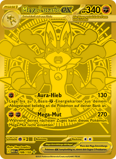 Mega-Lucario-ex 188/132 Mega-Entwicklung Pokémon Karte