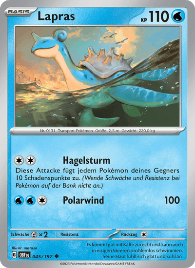 Lapras 045/197 Obsidianflammen Pokémon Karte
