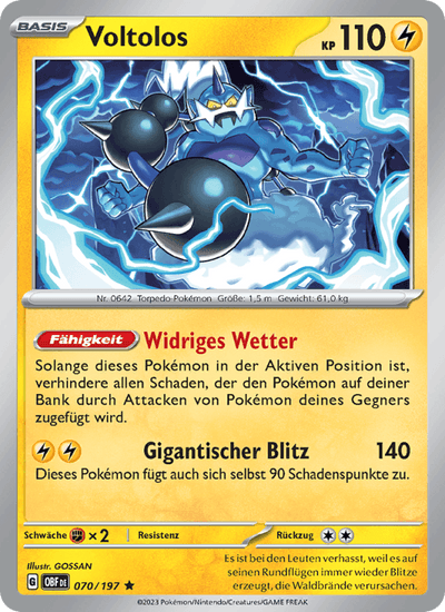 Voltolos 070/197 Obsidianflammen Pokémon Karte