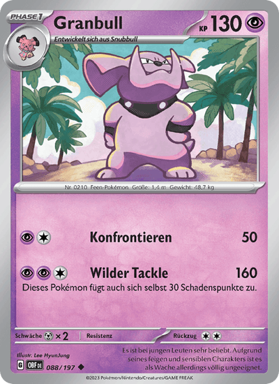 Granbull 088/197 Obsidianflammen Pokémon Karte