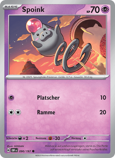 Spoink 090/197 Obsidianflammen Pokémon Karte