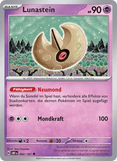 Lunastein 092/197 Obsidianflammen Pokémon Karte