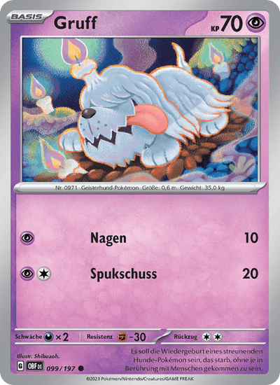 Gruff 099/197 Obsidianflammen Pokémon Karte