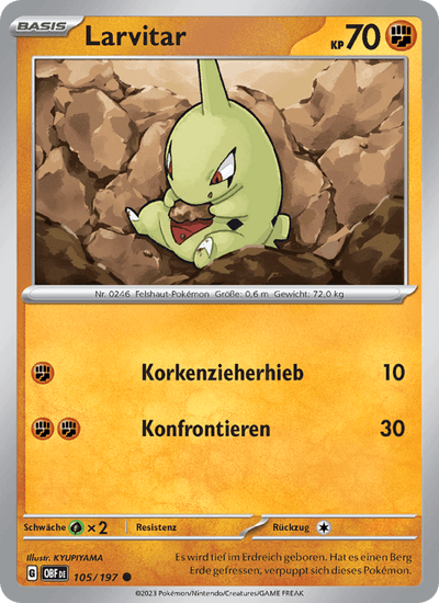 Larvitar 105/197 Obsidianflammen Pokémon Karte