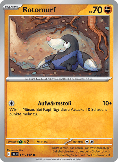 Rotomurf 111/197 Obsidianflammen Pokémon Karte