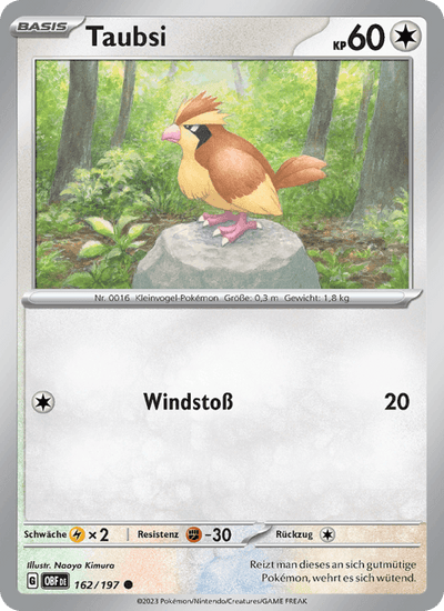 Taubsi 162/197 Obsidianflammen Pokémon Karte