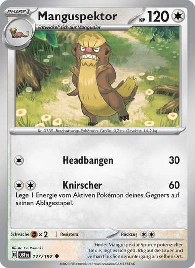 Manguspektor 177/197 Obsidianflammen Pokémon Karte