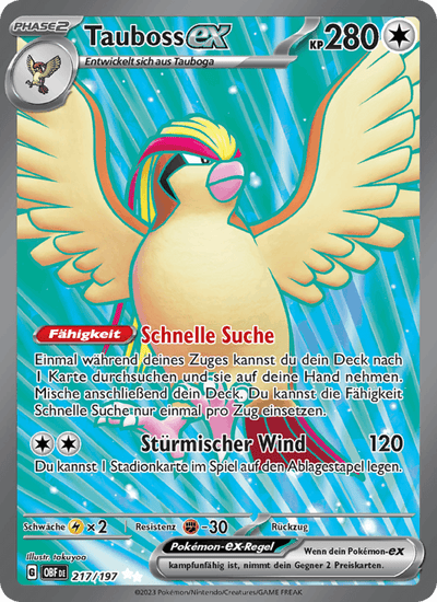 Tauboss-ex 217/197 Obsidianflammen Pokémon Karte