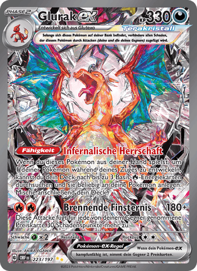 Glurak-ex 223/197 Obsidianflammen Pokémon Karte