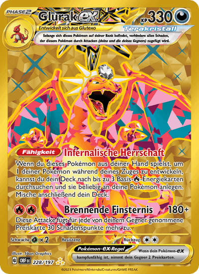 Glurak-ex 228/197 Obsidianflammen Pokémon Karte