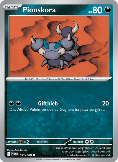 Pionskora 051/088 Optimale Ordnung Pokémon Karte