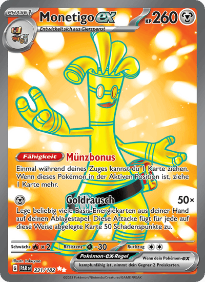 Monetigo-ex 231/182 Paradoxrift Pokémon Karte