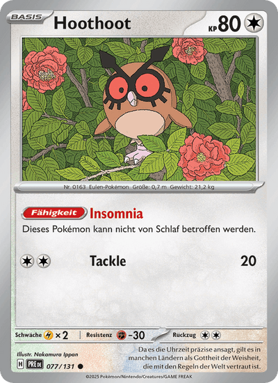 Hoothoot 077/131 Prismatische Entwicklungen Pokémon Karte