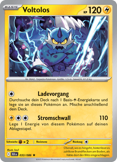 Voltolos 033/086 Schwarze Blitze Pokémon Karte