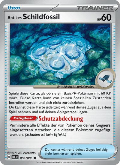 Antikes Schildfossil 080/086 Schwarze Blitze Pokémon Karte
