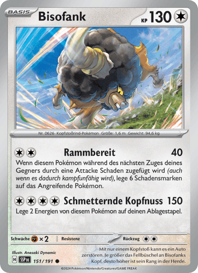 Bisofank 151/191 Stürmische Funken Pokémon Karte