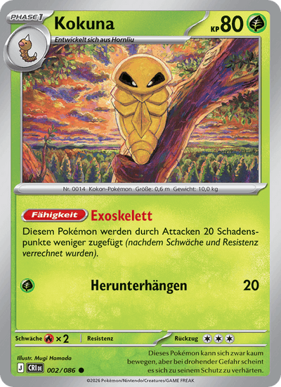 Kokuna 002/086 Wachsendes Chaos Pokémon Karte