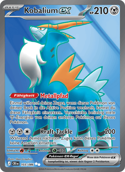Kobalium-ex 103/086 Wachsendes Chaos Pokémon Karte
