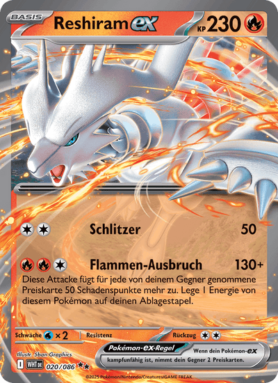 Reshiram-ex 020/086 Weiße Flammen Pokémon Karte