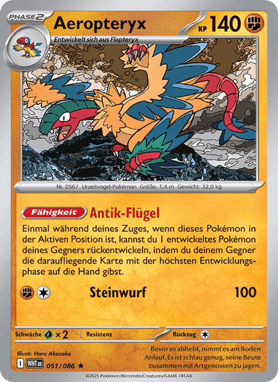 Aeropteryx 051/086 Weiße Flammen Pokémon Karte