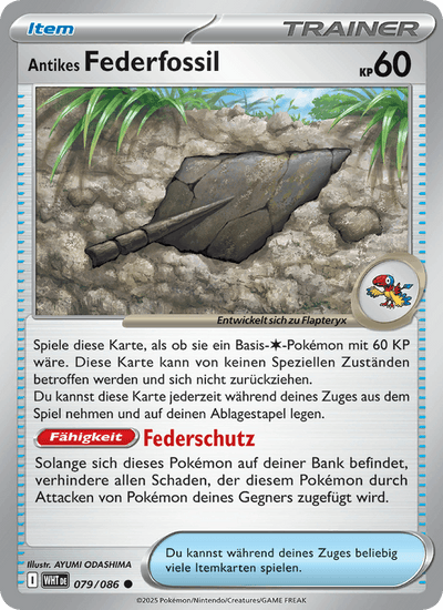 Antikes Federfossil 079/086 Weiße Flammen Pokémon Karte